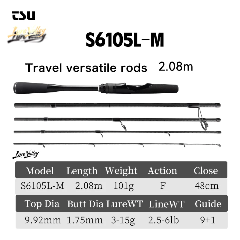 TSURINOYA LURE VALLEY 5-delige spinhengel/castinghengel 1.98m 2.08m 2.28m 2.44m 2.7m FUJI A geleide ringen, veelzijdige reis- en basshengel