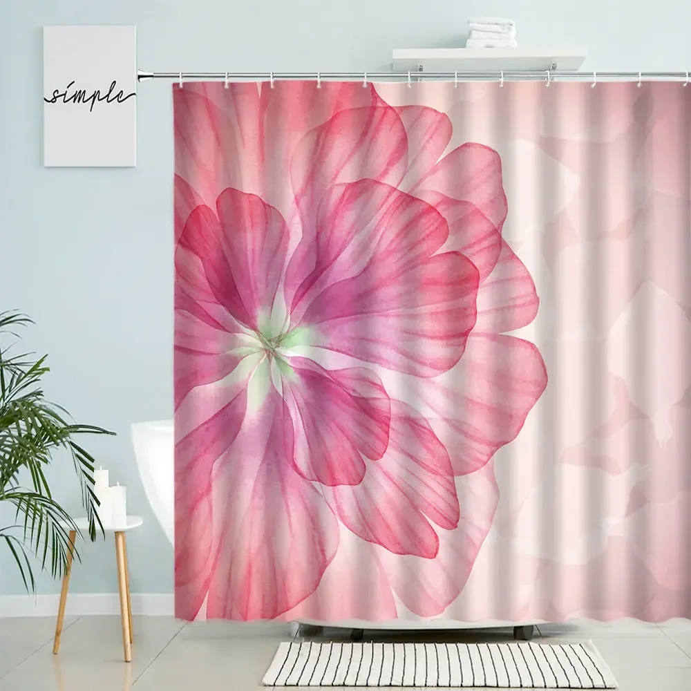 Floral Shower Curtain Modern European Abstract Flower Blooming Watercolor Rendering Home Bathroom Wall Decor With Hook Screen