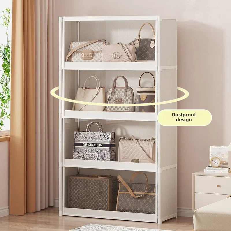 Put the bag, display cabinet, shelf, floor-to-ceiling small bag rack, special dust box for household use, bag cabinet shelf.