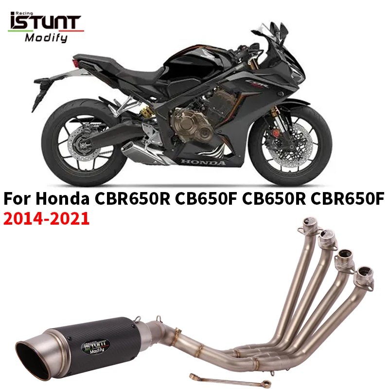 

For Honda CB650F CB650R CBR650 CBR650F 2014-2022 Motorcycle Exhaust System Front Mid Link Pipe Escape Moto Carbon Fiber Muffler