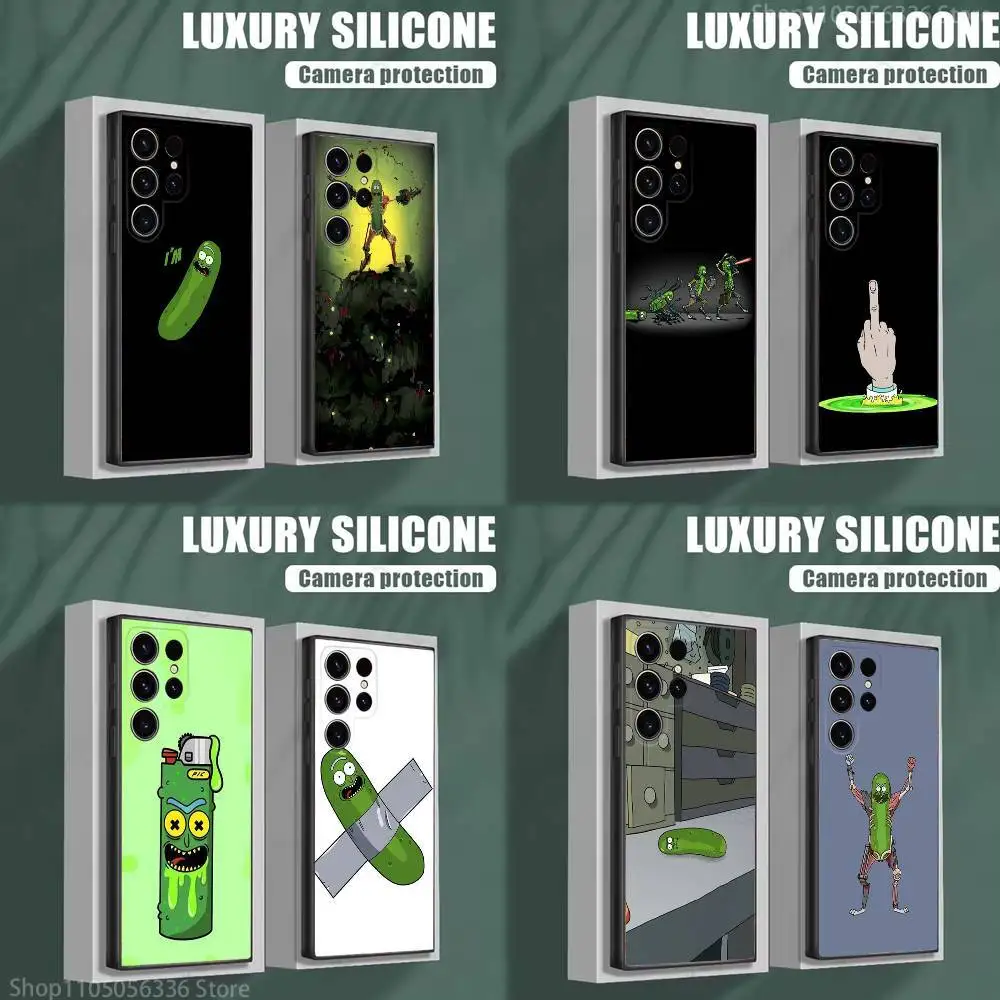 

Funny Pickle Green R-Ricks Phone Case For Samsung S25,S24,S23,S22,S21,S20,S10,Ultra,Plus,Lite,FE,Soft Silicone Black Cover