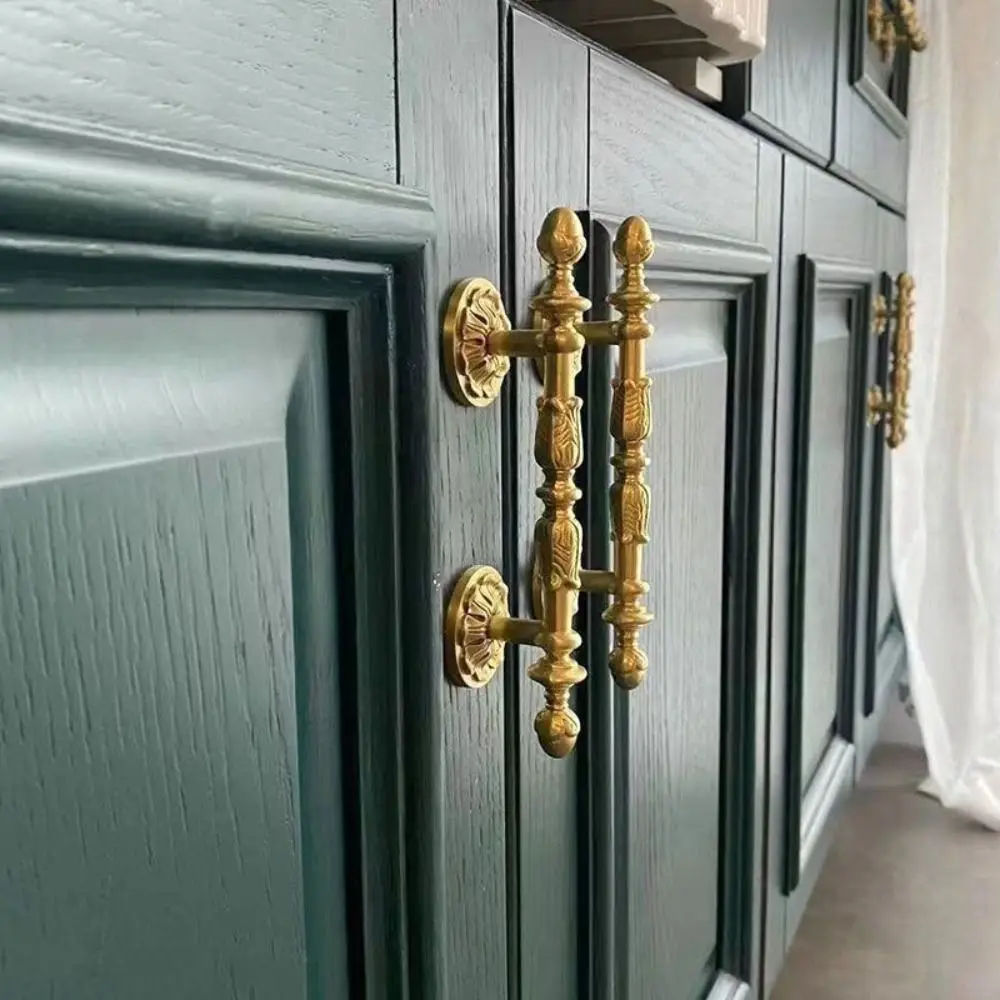 Solid Brass Furniture Handles Brushed Antique Brass Single-Hole Mounting Drawer Knobs Antique Bronze Finish Long Handle Design