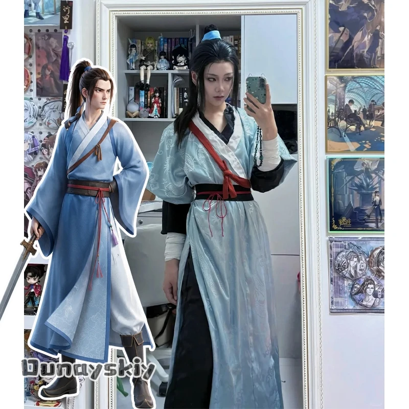 Lv Dongbin Cosplay Anime All Wishes Come True Costume Printing Round Collar Robe Hanfu Chinese Traditional Clothes Hallowee