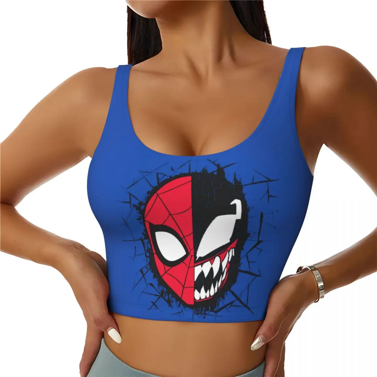 Custom Spider-Man & Venom Face Workout Crop Tank Tops for Women Seamless Yoga Running Sports Bras