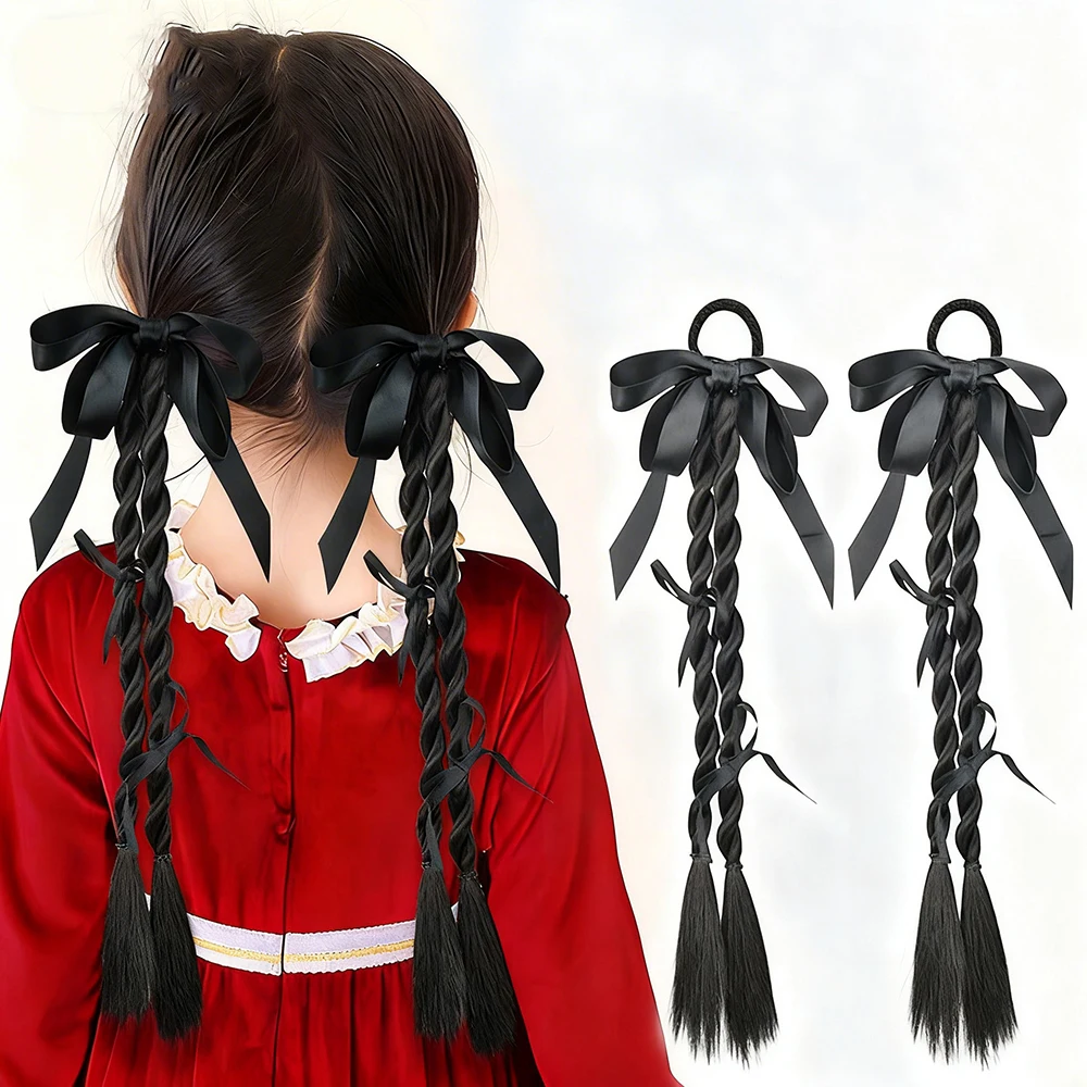 

2 шт. синтетические накладные косы-хвосты с бантом, плетеные накладные хвосты-косы, накладные пряди для волос в стиле балетного хвоста для детей и женщин, для повседневного использования