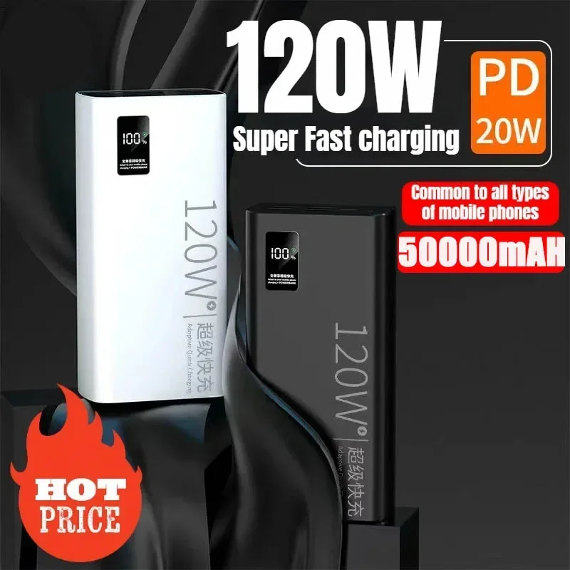 120w  50000mah Power Bank Super Fast Charging 100% Sufficient Capacity Portable Battery Charger For Iphone Xiaomi Huawei Samsung