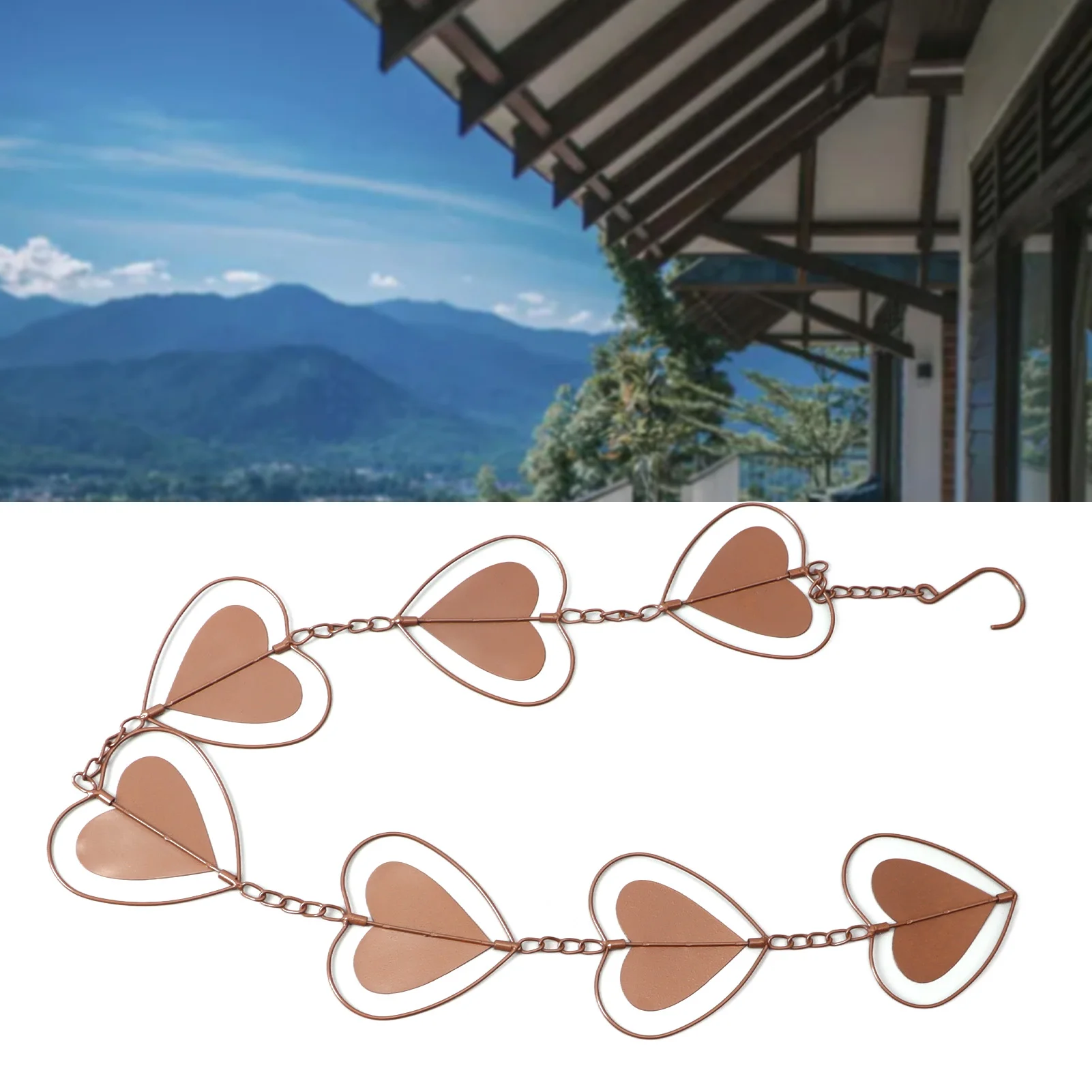 Metal Rain Chain Drainage Function Decorative Heart Shape Wind Chime With Hook For Balcony Patio Corridor