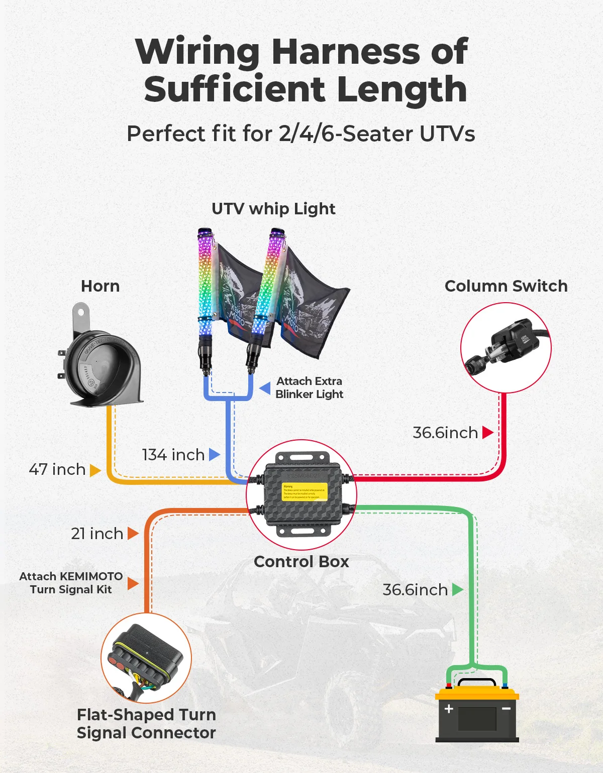 Universal UTV Turn Signal Column Switch with 110D Horn Compatible with Polaris, Can-Am, Golf Cart, Teryx, CFMOTO Plug and Play