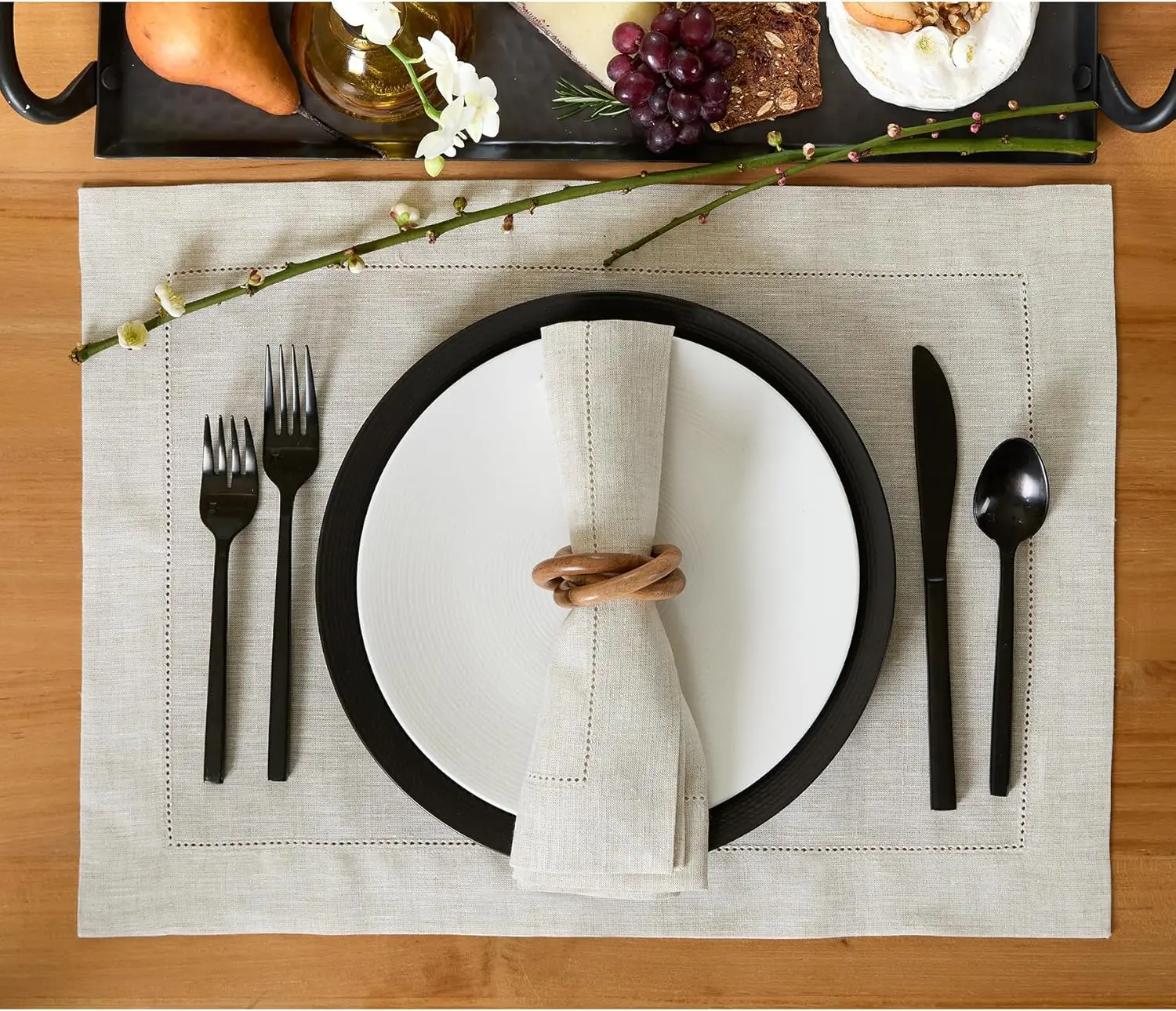 Linen Placemats Set of 4 - Classic Hemstitch White Placemats 14 X 19 Inch - 100% Pure Linen Table Mats for Winter, Mothers Day