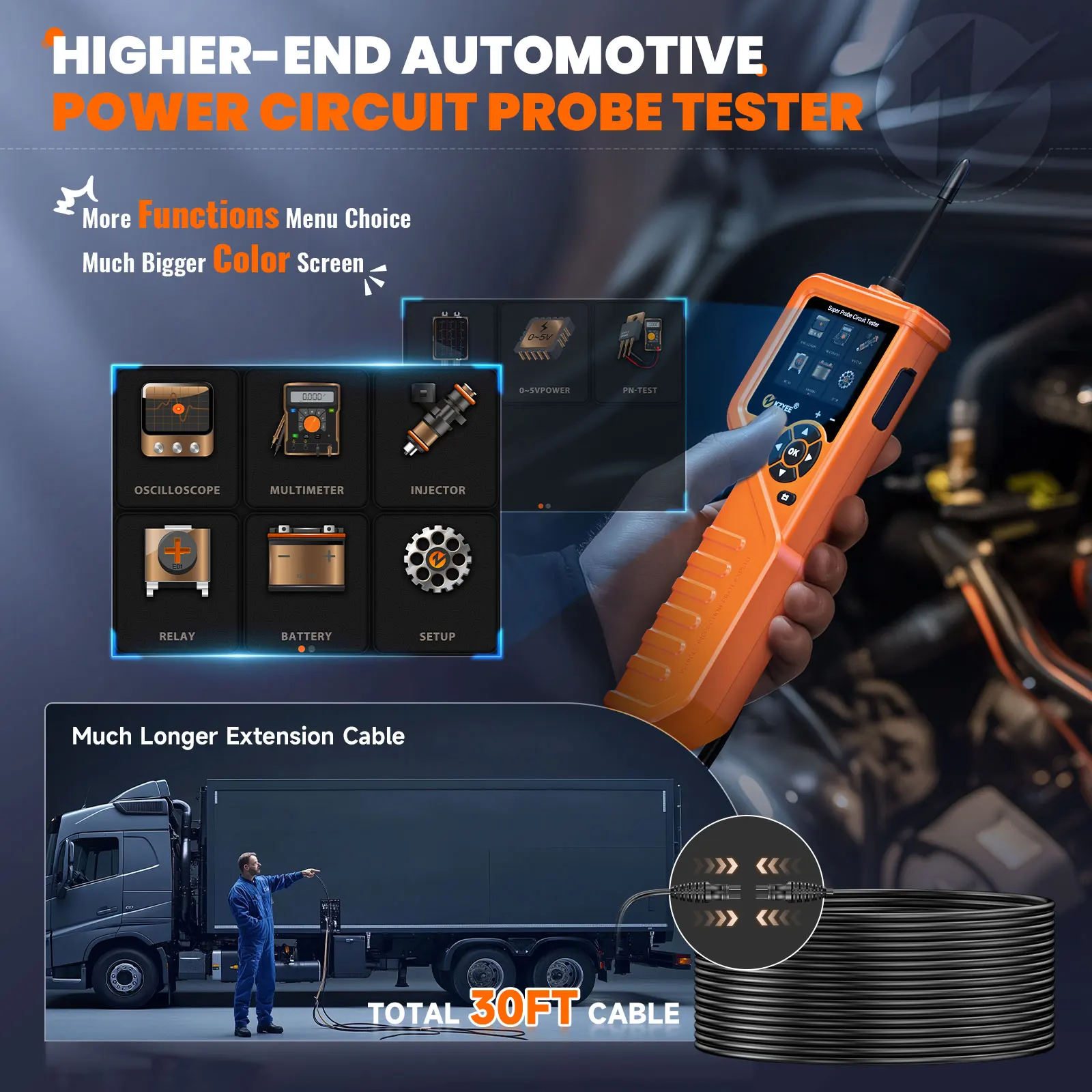 KZYEE KM601 12V 24V Automotive Power Circuit Probe Kit Multimeter/Oscilloscope/Relay Test/Battery Test/Fuel Injector Test Tools