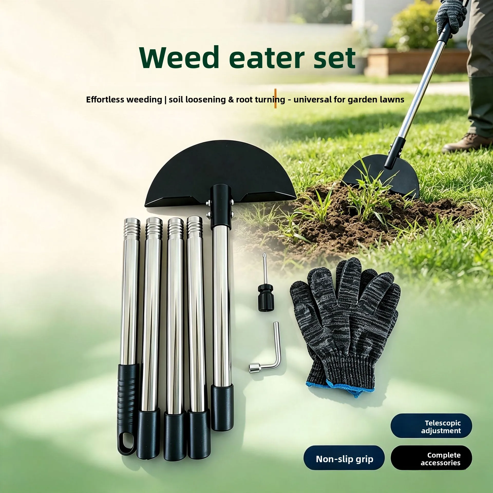 Adjustable Telescopic Weed Puller with Detachable Stainless Steel Handle Hoe for Lawn and Garden Weeding Soil Loosening Tool