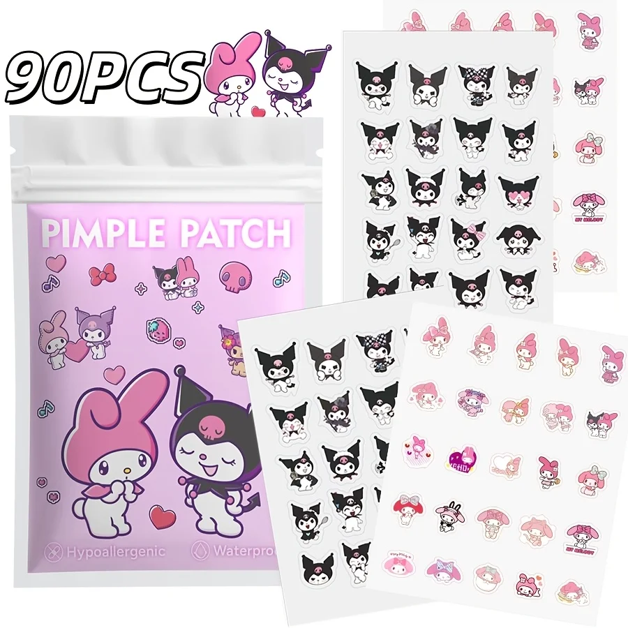90PCS Kuromi and Melody Cartoon Acne Patch offers a light, breathable and comfortable covering effect