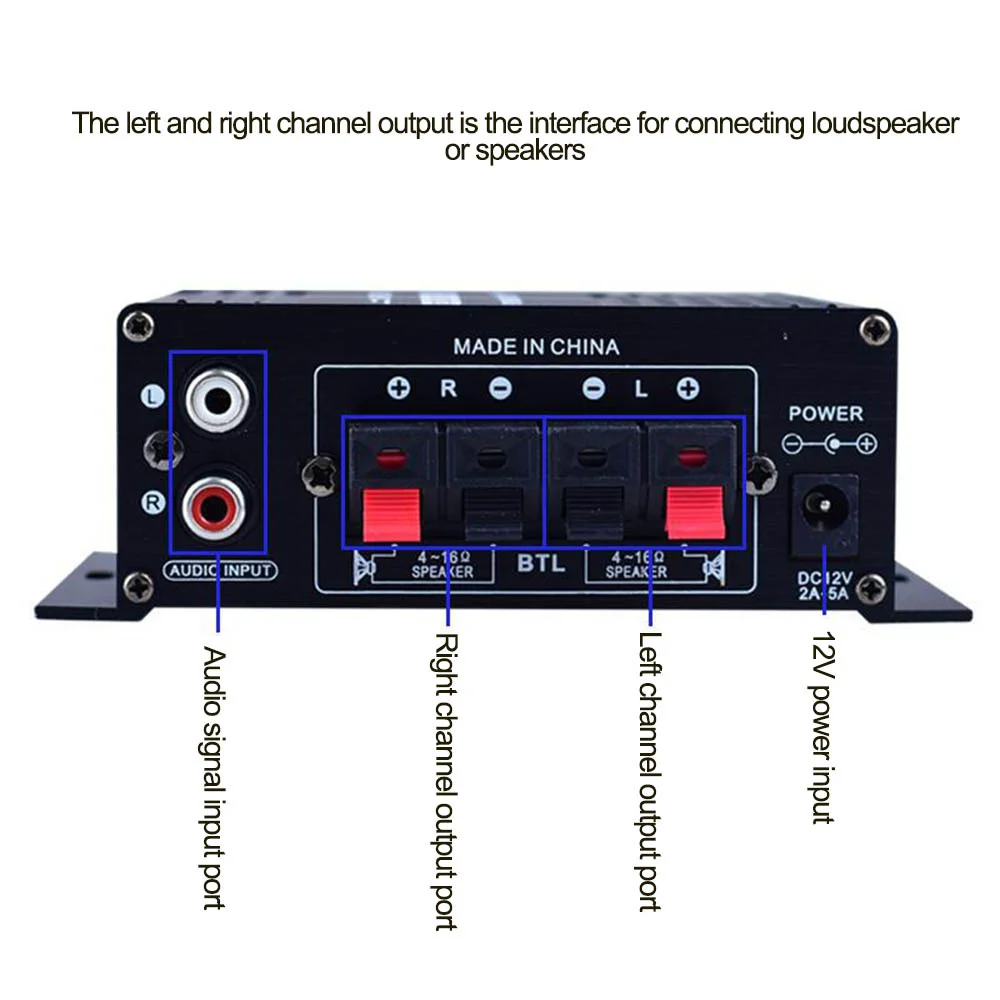 AK170 12V Mini 40W 20*20W HIFI Digital Stereo Audio Amplifier for Car AMP Amplificador FM Radio Microphone Car Home Theater