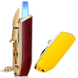 Luxury Lighter Butane Cigar Lighter Windproof Metal 3 Jet Lighters Smoking Igniter Cigar Punch Cutter
