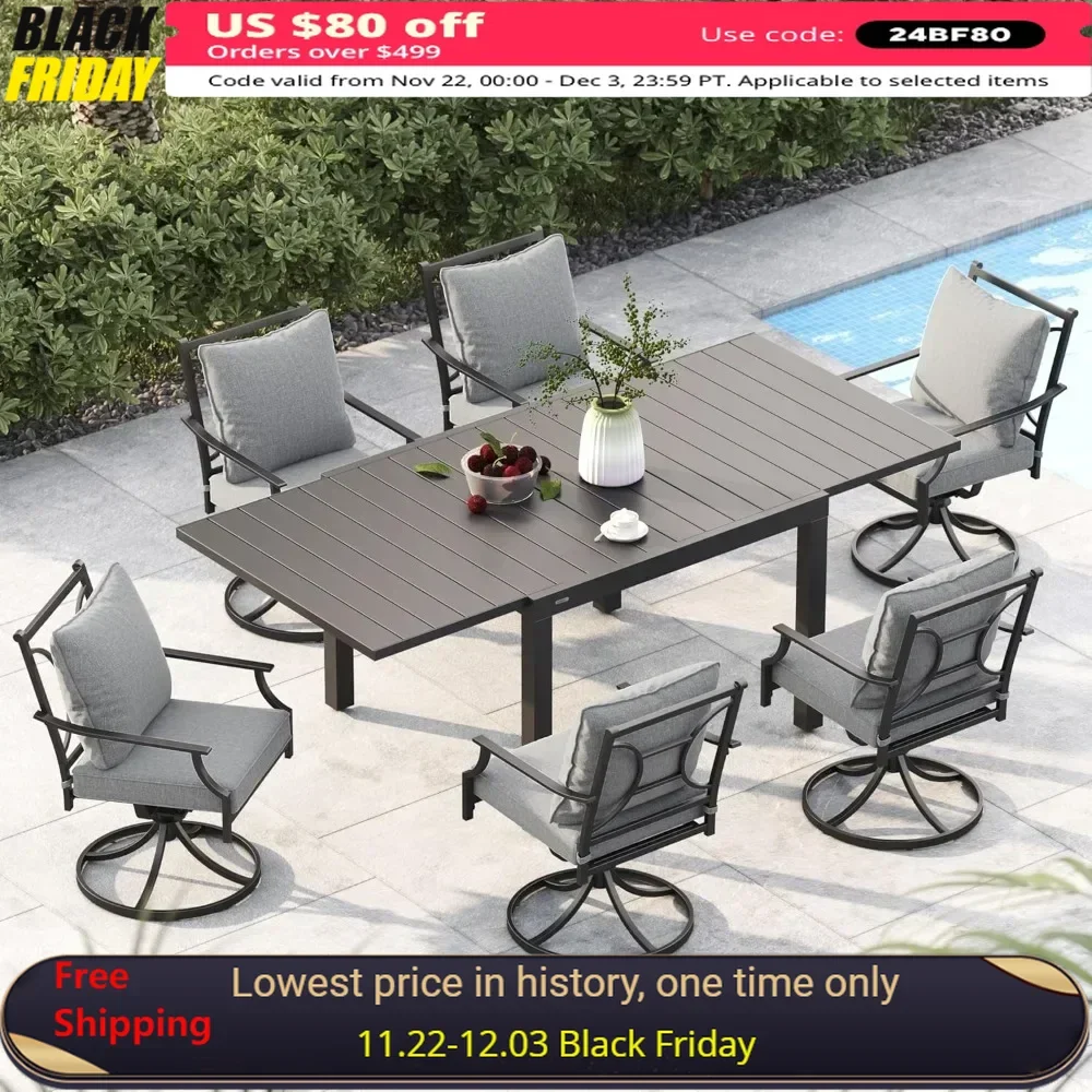 

7-Piece Patio Dining Set, Outdoor Dining Sets Swivel Patio Dining Chairs with Olefin Cushions ,Rectangular Faux Woodgrain Table