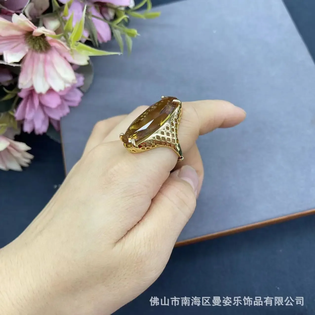 Turkey imported sultan stone copper plated 18K real gold live ring French vintage popular recommendation