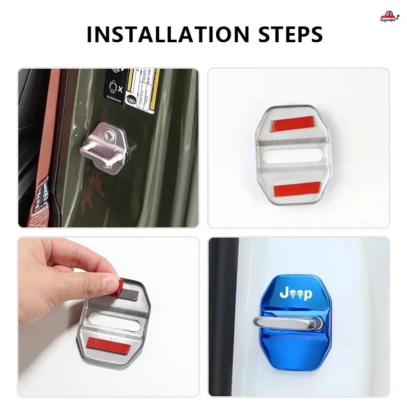 

4Pcs Stainless Steel Car Door Lock Cover Protector for Jeep Renegade Wrangler JK Grand Cherokee Compass Patriot Auto Accessory
