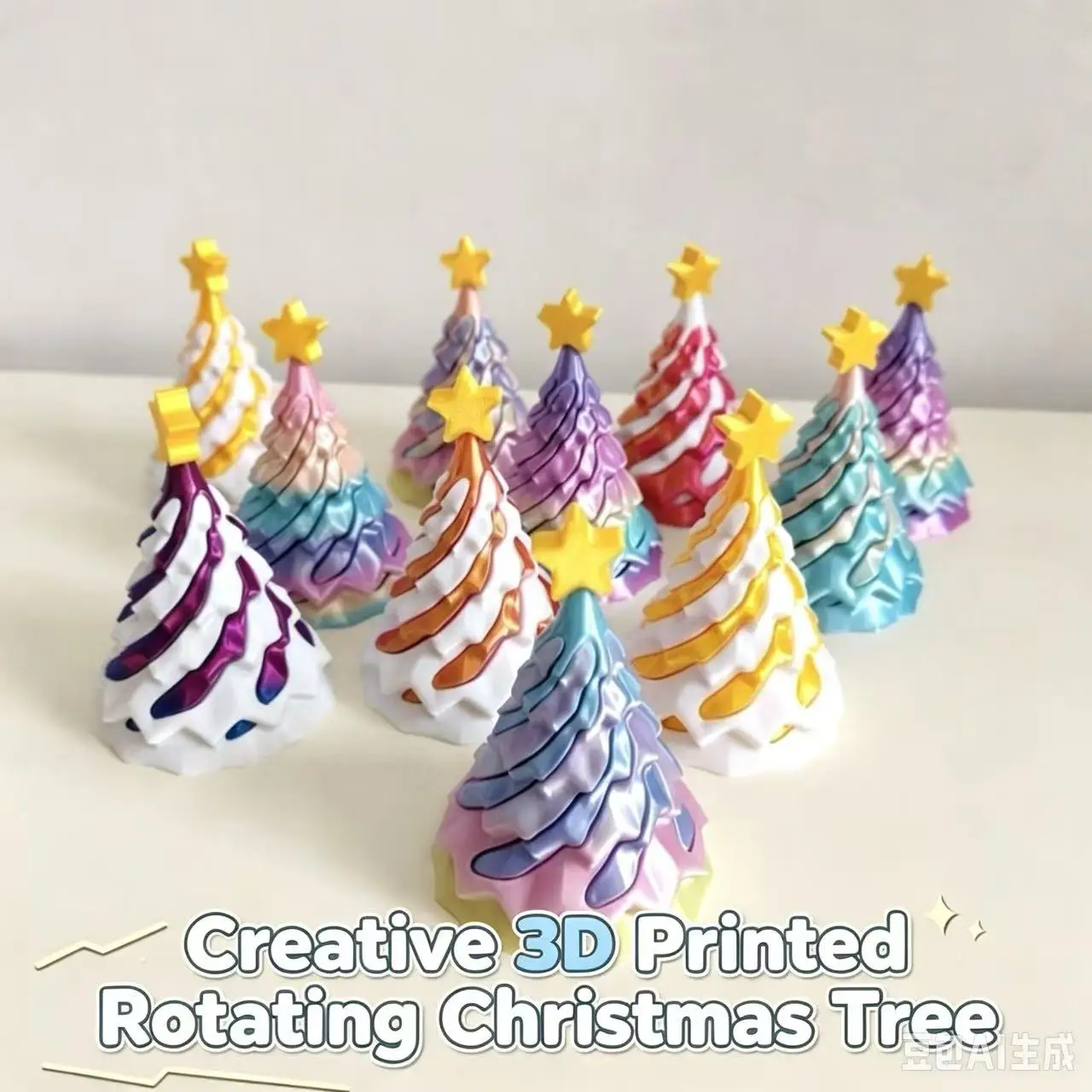 3D Printed Rotating Christmas Tree Fidget Toy, Star Xmas DIY Stress Relief Model Desktop Holiday Decor Gift