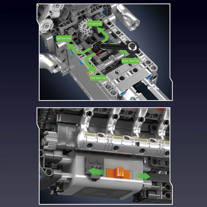 モールドキング 10202 テクニカルカーエンジンおもちゃ電動スーパーカー V12 エンジン + トランスミッションビルディングブロックレンガキッズギフト