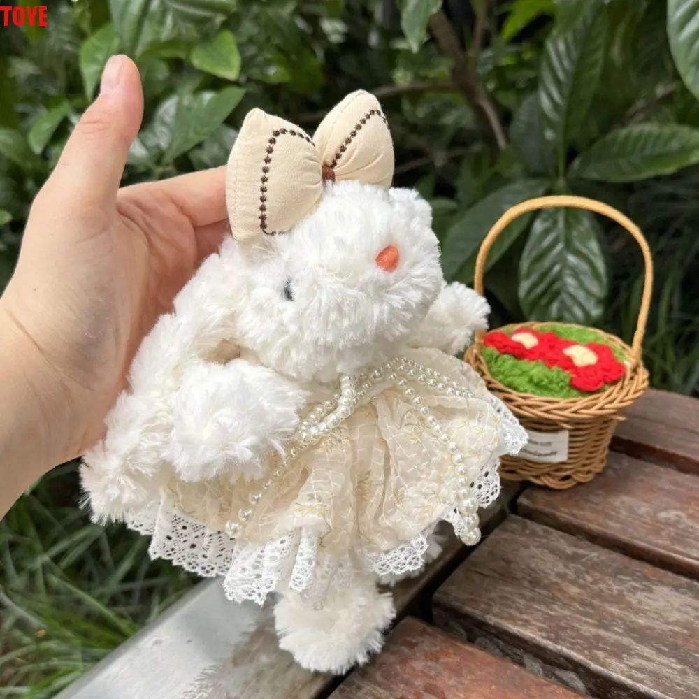 

Bow Plush Rabbit Keychain Princess Pearl Dress Cartoon Rabbit Doll Keyring Kawaii Stuffed Drooping Ear Rabbit Pendant