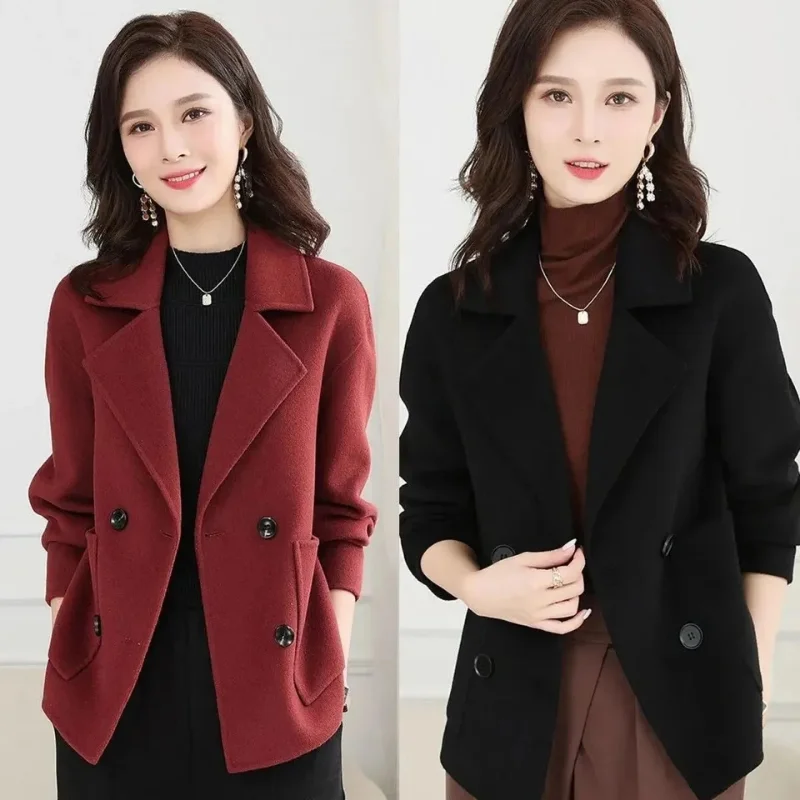 Drop Shoulder Loose Handmade Wool Coat 2024 Women Autumn Winter Double-Sided Cocoon Woolen Short Coat Oversized Solid Color