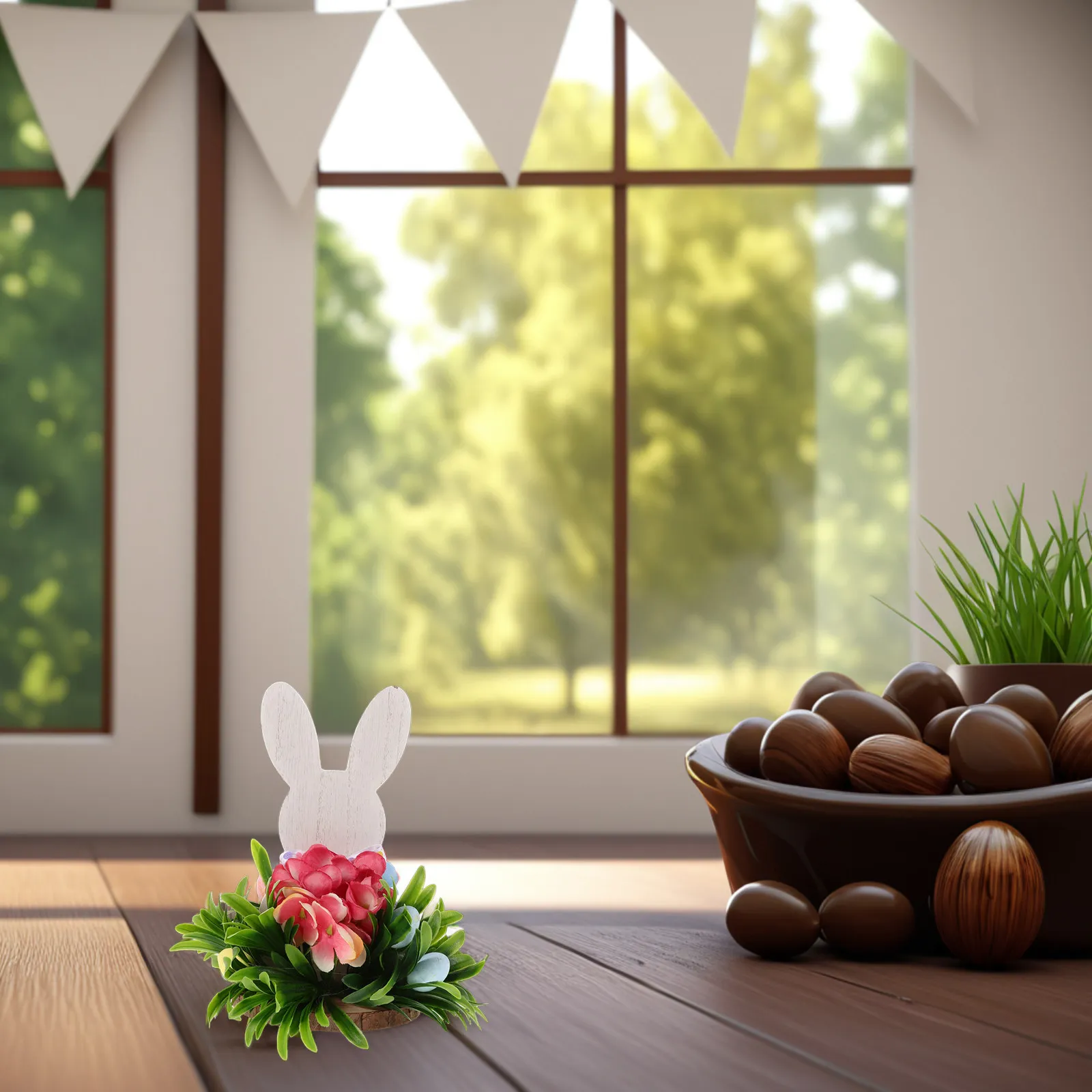 

Деревянная пасхальная декоративная фигурка кролика с резными деталями, настольный блок-кролик для полок, рабочего стола, домашнего офиса, в стиле фермерского дома