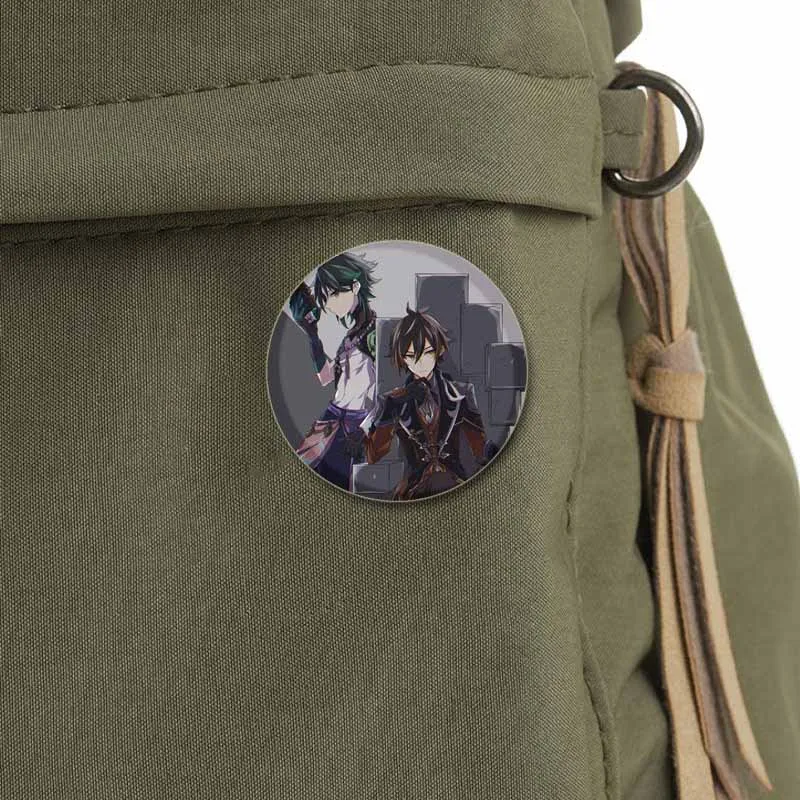 Hot Collections Game Anime Genshin Impact Brooches Round Display Enamel Pins Backpack Accessory Cartoon Badge Jewelry Gifts