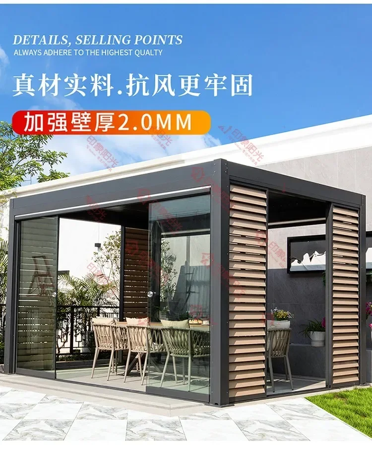 Outdoor aluminum alloy electric pavilion courtyard villa awning outdoor garden sun room new Chinese pavilion customization