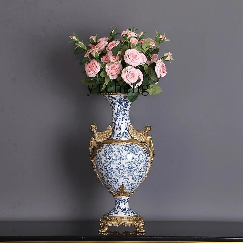 blue and white porcelain ornament ceramic with copper light luxury high-end soft decoration home jewelry home decor