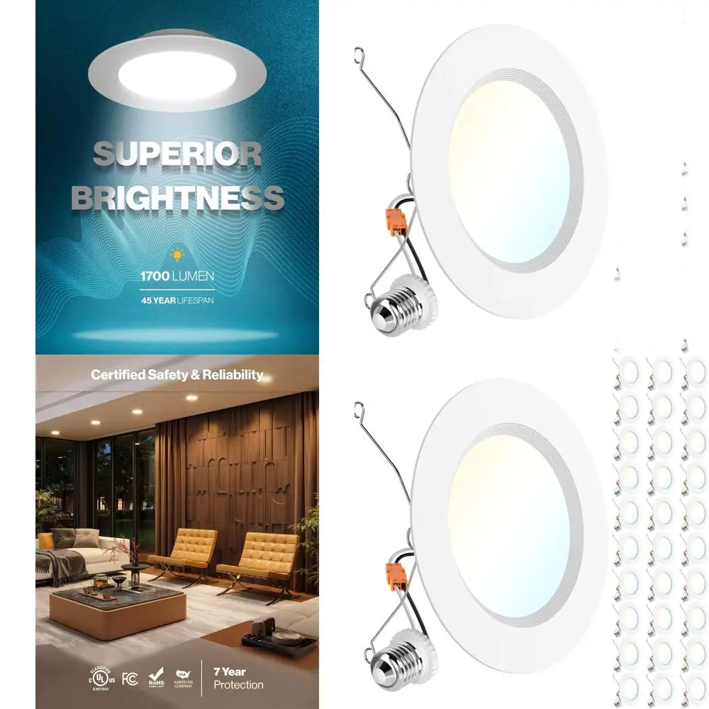 30-Pack 6 LED Recessed Lights, 1700 Lumens, Adjustable Color Temperature, 17W Equivalent to 120W, Dimmable, Suitable for Damp Lo