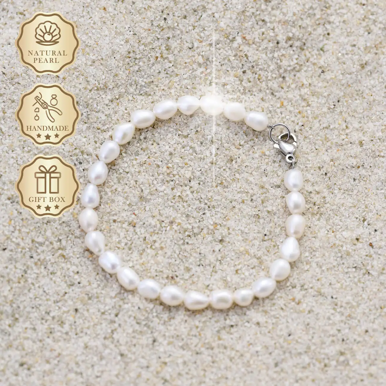 

MYSOYA White Rice Freshwater Pearl Bracelet 4.5–5.5mm with Silver Lobster Clasp, Gift Box, Birthday & Anniversary Gift