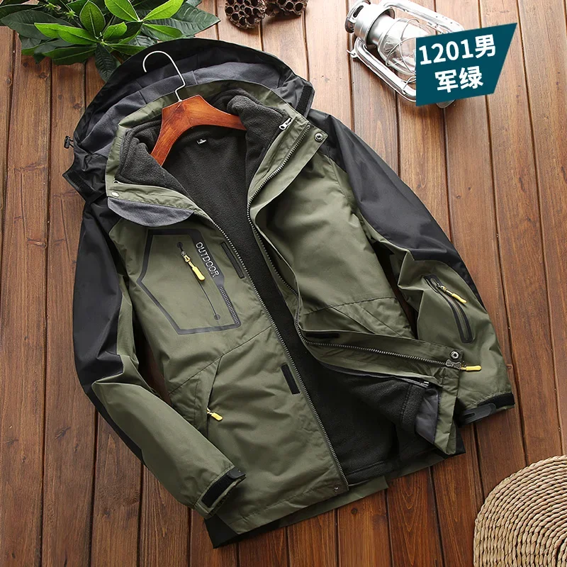 Jaket mantel Pria, tahan air dua set jaket 3 dalam 1 pria bulu domba luar ruangan Windbreake mode luar ruangan kasual berkemah