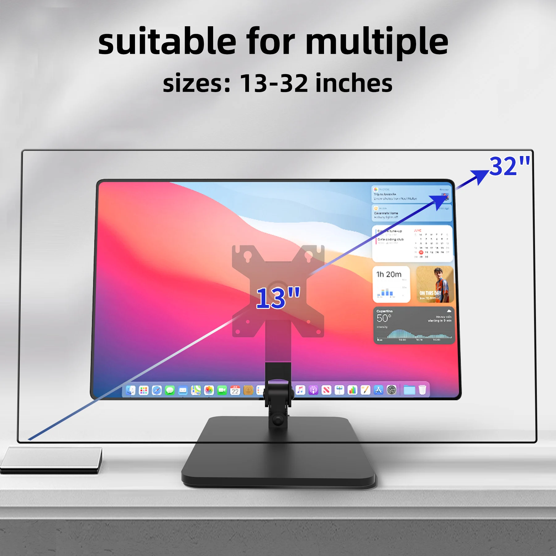 Adjustable Monitor Stand for 13-32 inch Touchscreen, Foldable Monitor Arm Can Tilt/Swivel, Heavy Duty Stand for Desk Support