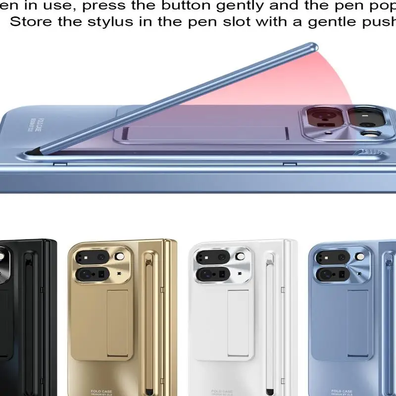 Premium Electroplating Stylus Phone Case For Google Pixel Fold 2 Integrated Holder Screen Protector Anti-drop Cover