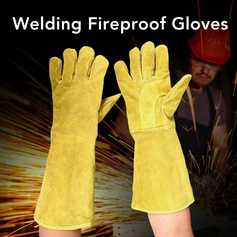 Cowhide Welding Heat Insulation Gloves Welder Welding Long Thickened Wear-resistant High Temperature Resistant Fireproof Gloves