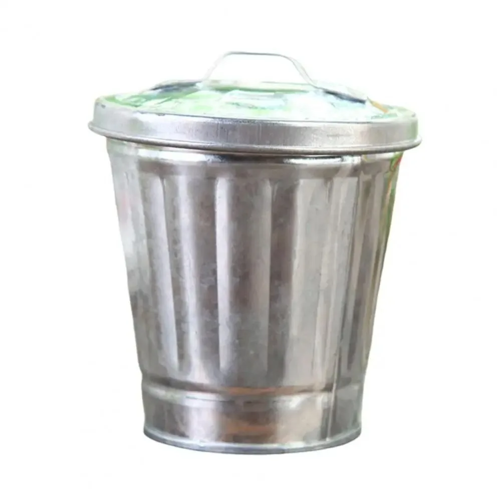 Small Buckets Galvanized Desktop Trash Can Iron Mini Waste Bin Portable Durable Wastebasket Home