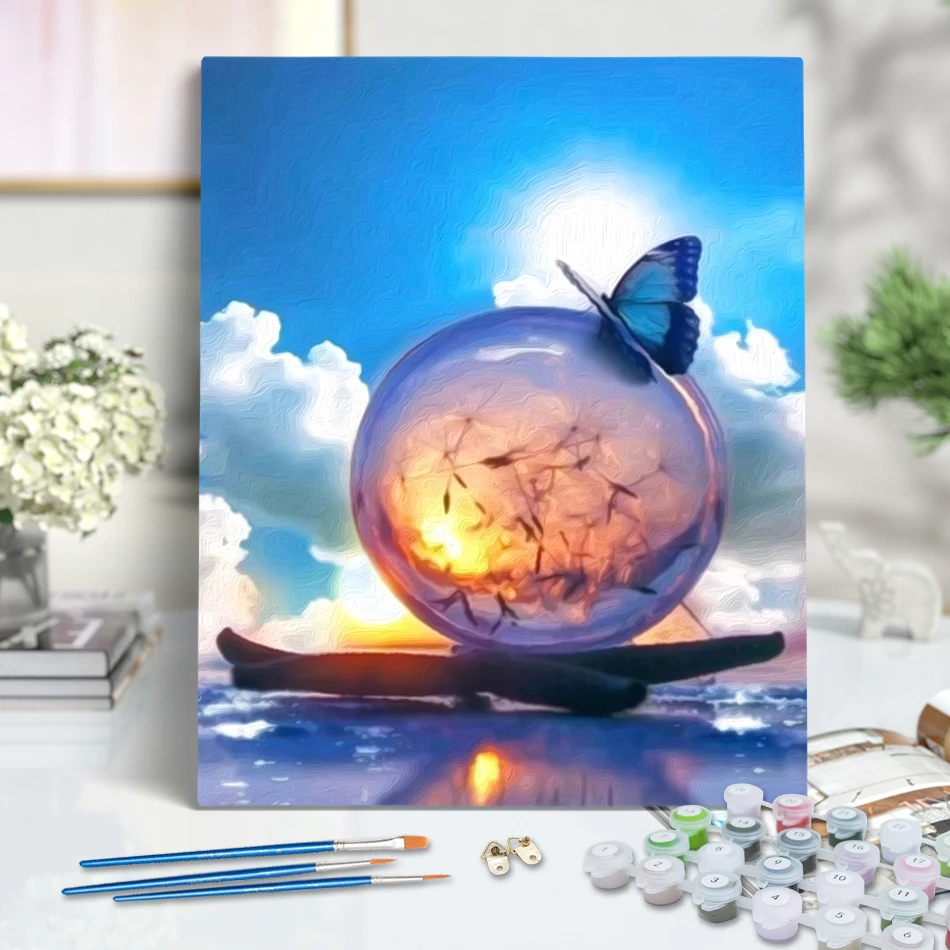 

RUOPOTY Painting By Numbers Draw Colorful Crystal Ball Beach Handpainted Oil Painting On Canvas Pictures By Numbers Home Decor