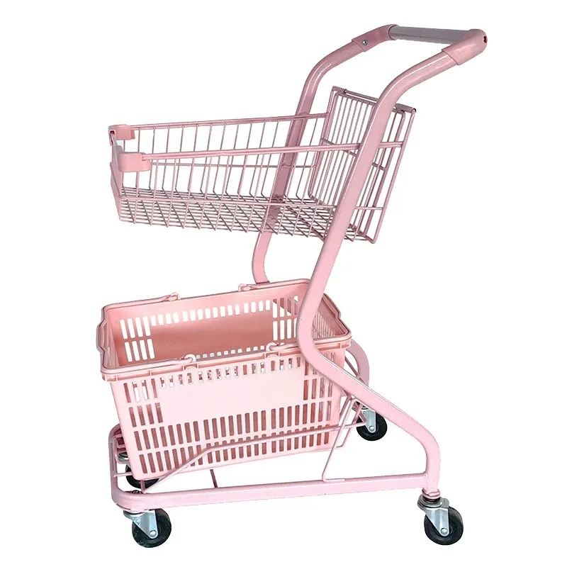 Supermarket Double Shopping Cart Doll Clip Machine Pet Snack Shop Yellow Orange Colored Metal Internet Celebrity Pink Cart