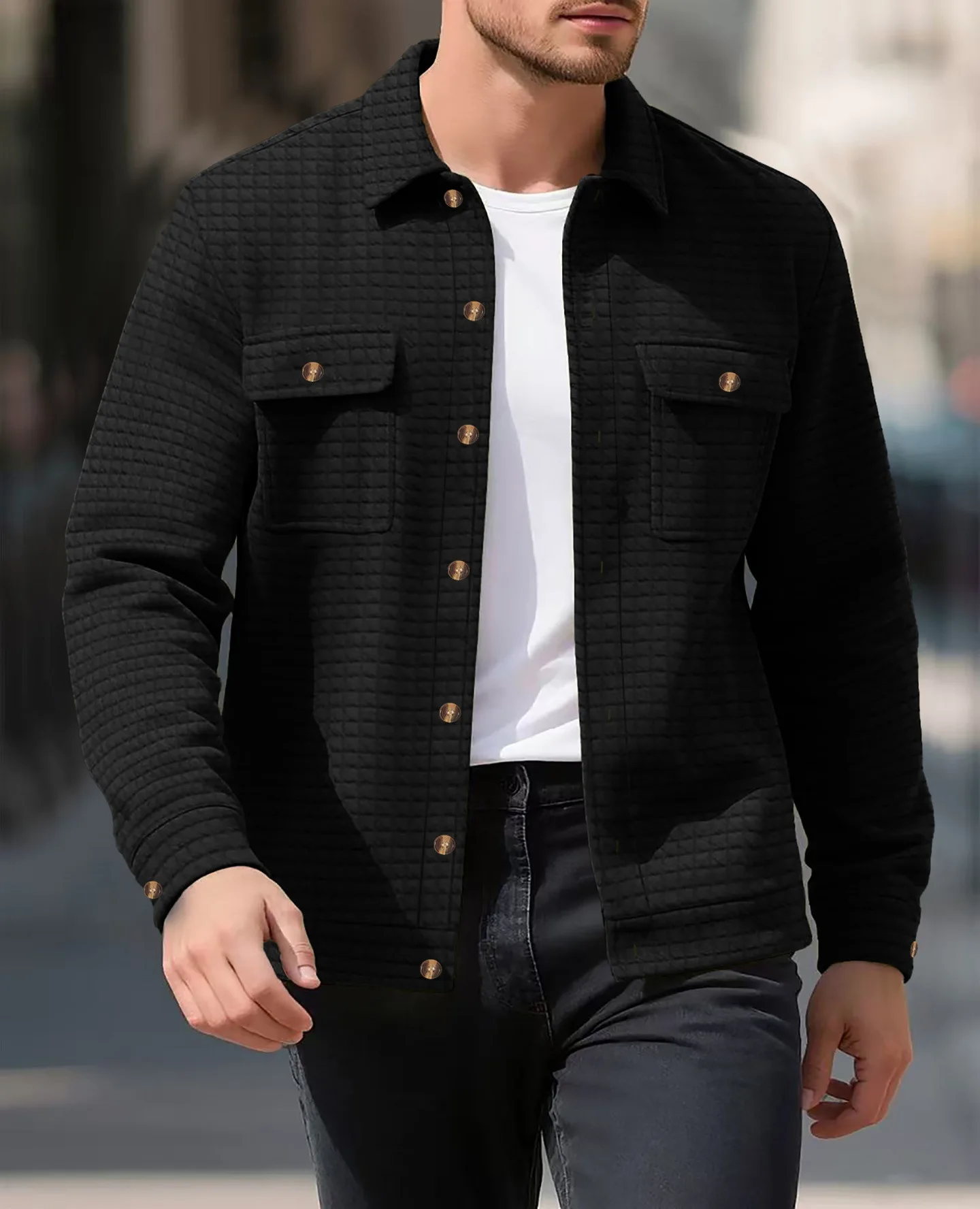 New men's casual lapel jacket for spring and autumn, high-end, fashionable, comfortable, small-checkered long-sleeved coat