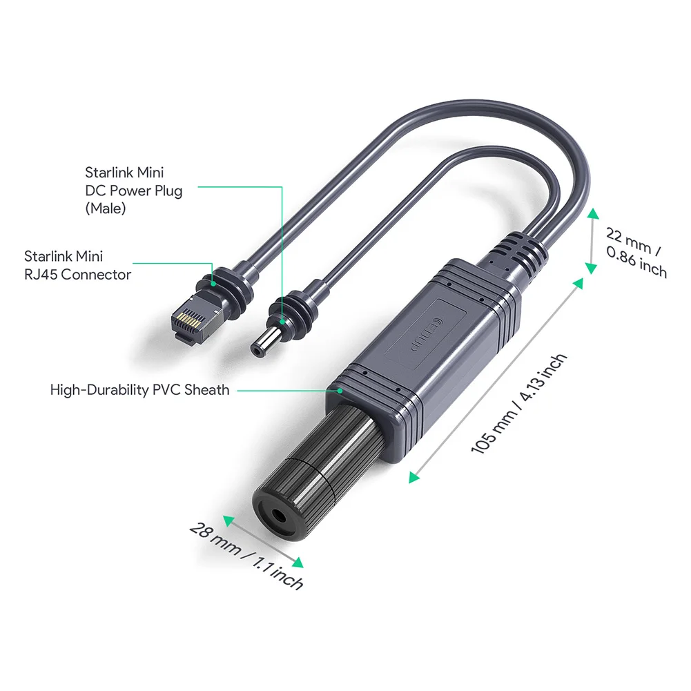 مقسم سلك الطاقة المقاوم للماء IP68 لـ Starlink Mini يتميز بتقنية POE لنقل الطاقة والبيانات