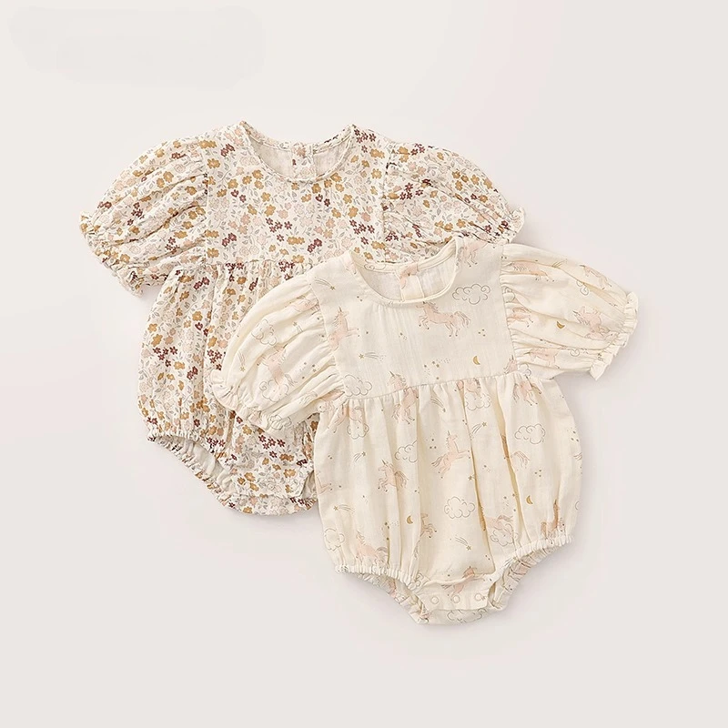 

New Baby Summer Romper Toddler Outfits Cotton Short Sleeve Print Bodysuit Girls New Born Baby Items Cute Breathable Soft Onesie