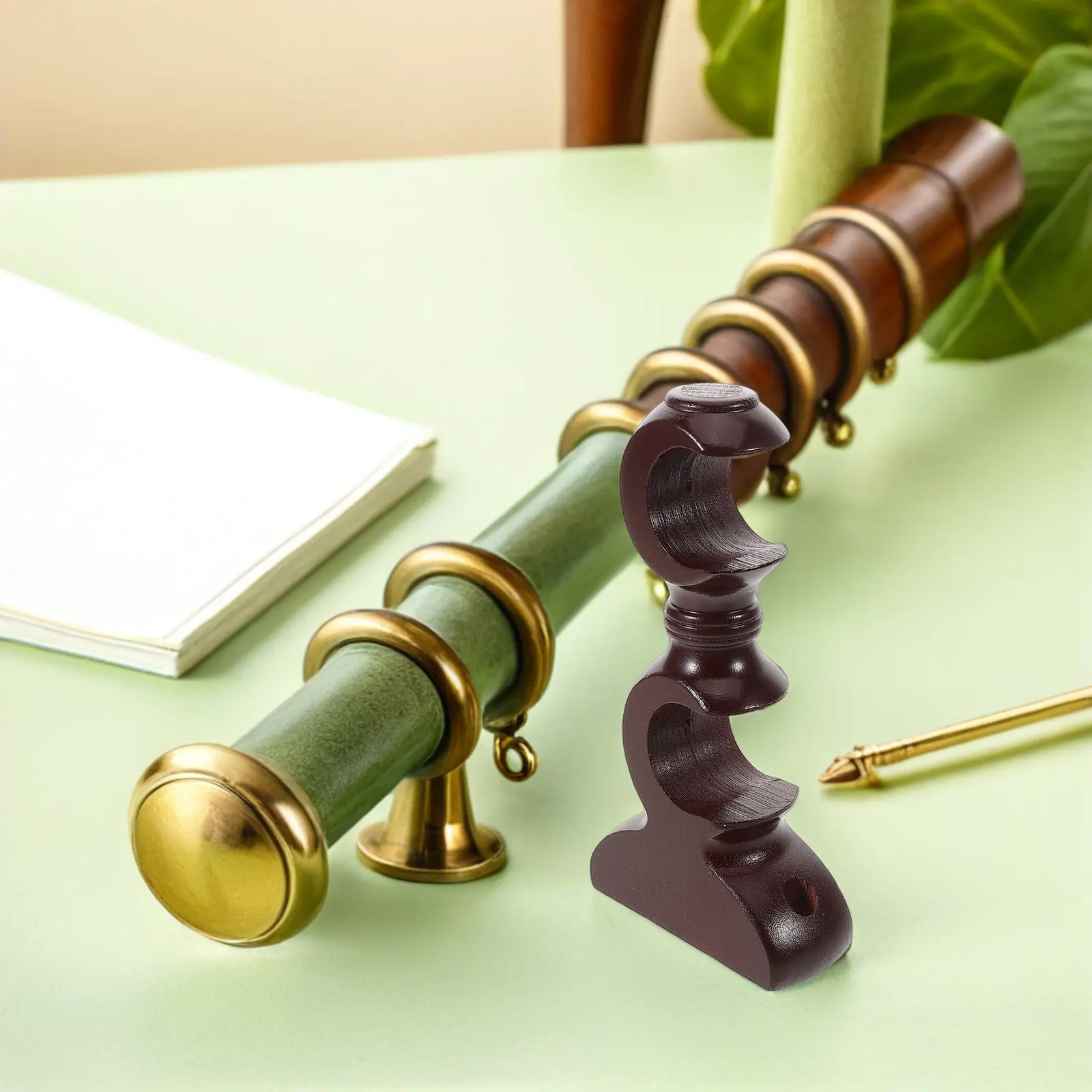 2Pcs Brown Curtain Rod Brackets Window Drapery Holders Wall Mounted Roman Rod Base Support 28Mm Bedroom Kitchen