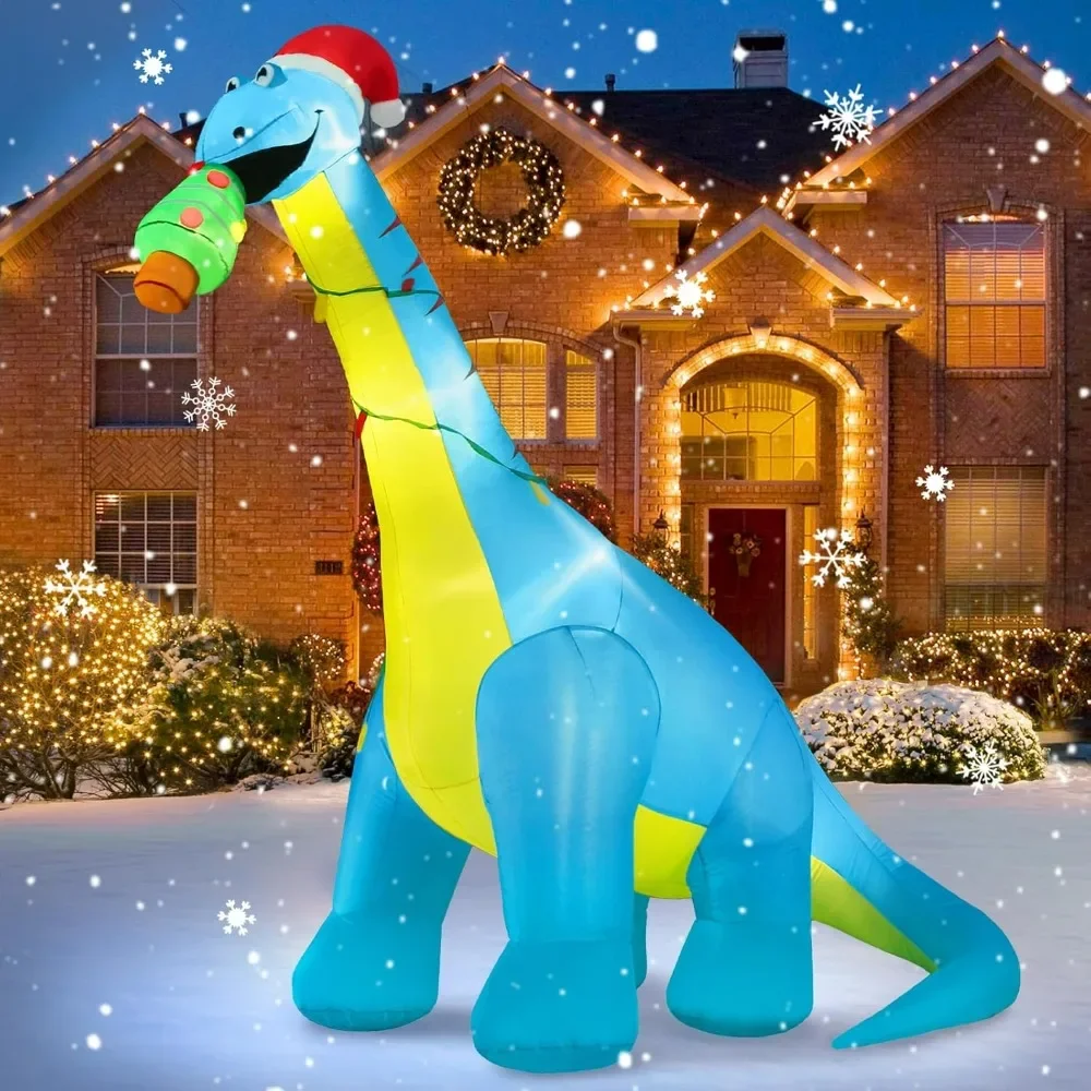 

Christmas Inflatable, Dinosaur Yard Decor with Christmas Hat & Tree and Built-in LED Lights Xmas Holiday , Christmas Inflatable