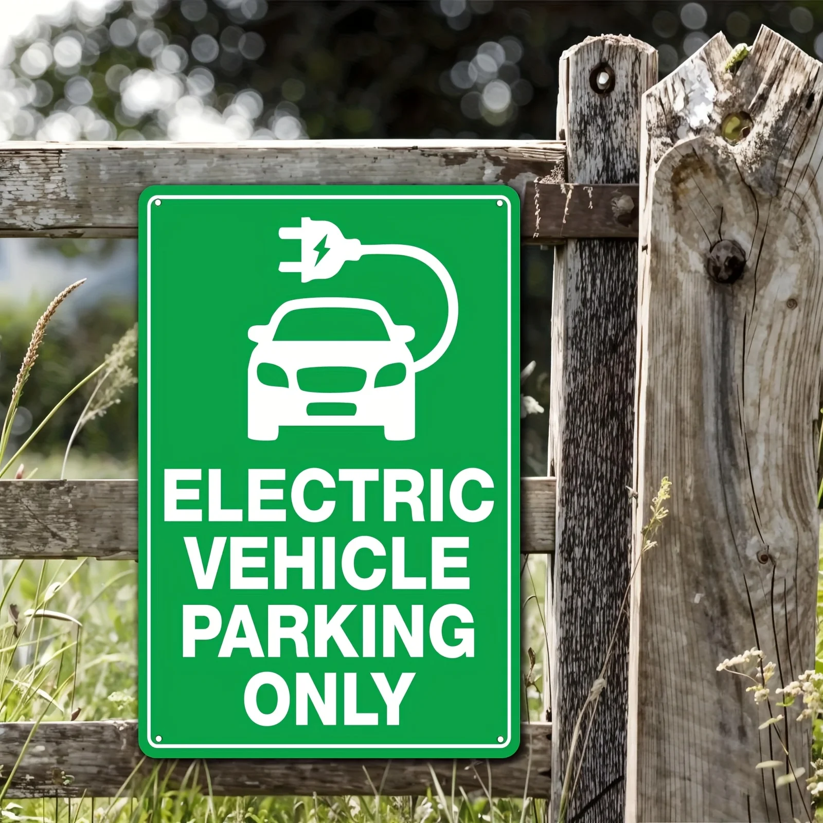 2D Flat, 1pc Electric Vehicle Parking Only Sign - Durable Iron Metal Plaque with Green Background & White Text, 20x30cm/8x12in U