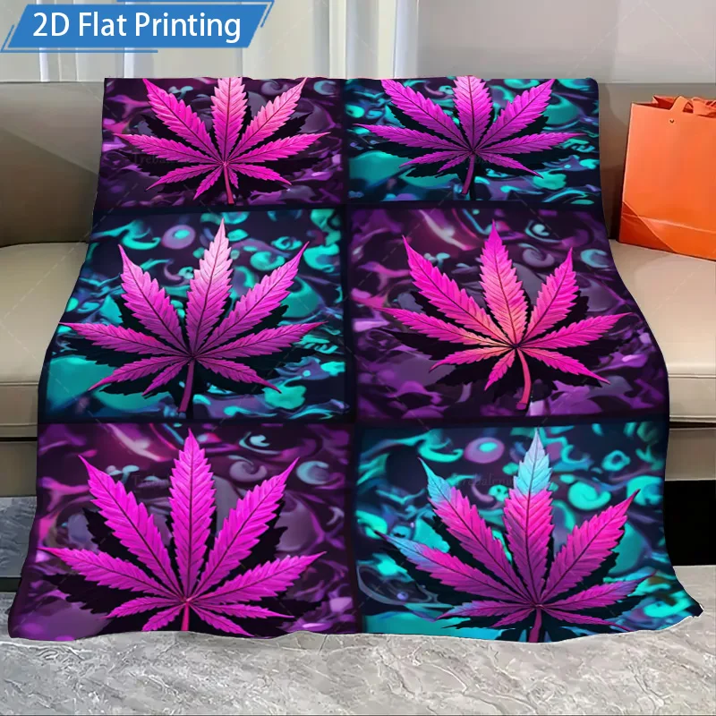 

1 шт. фланелевое одеяло с ярким фиолетовым рисунком листьев, одеяло с 2D принтом, уютный диван, декоративный домашний текстиль