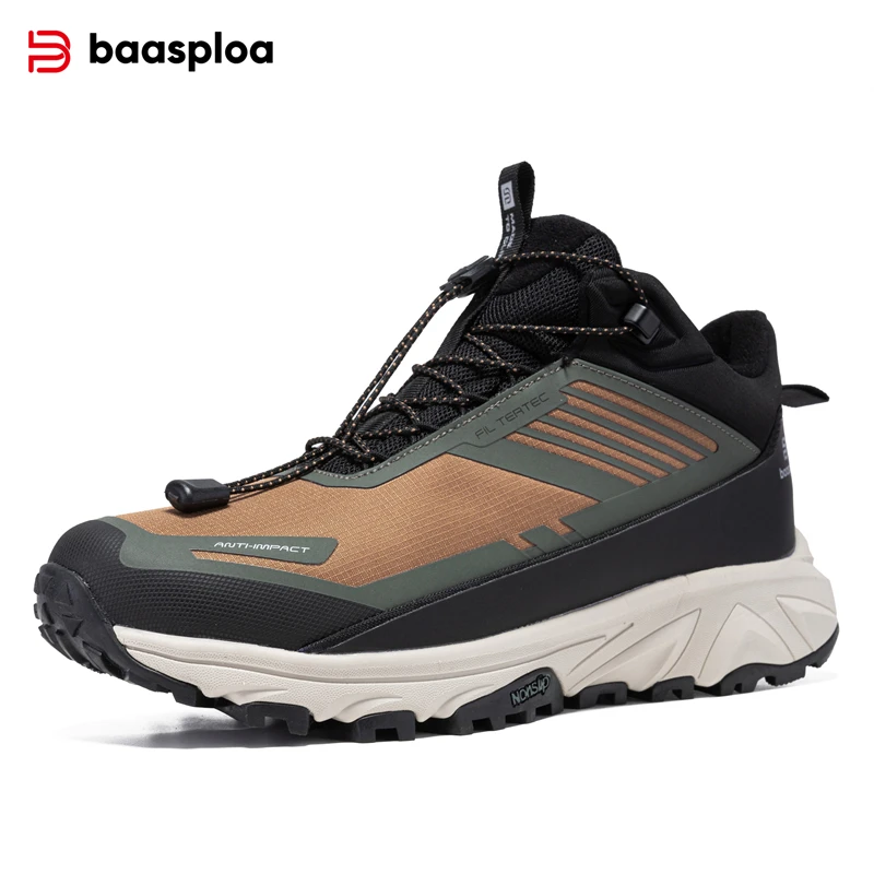 Baasploa Men Winter Cotton Shoes Comfort Plush Warm Outdoor Sneakers for Men New Waterproof Non-Slip Hiking Shoes New Arrival