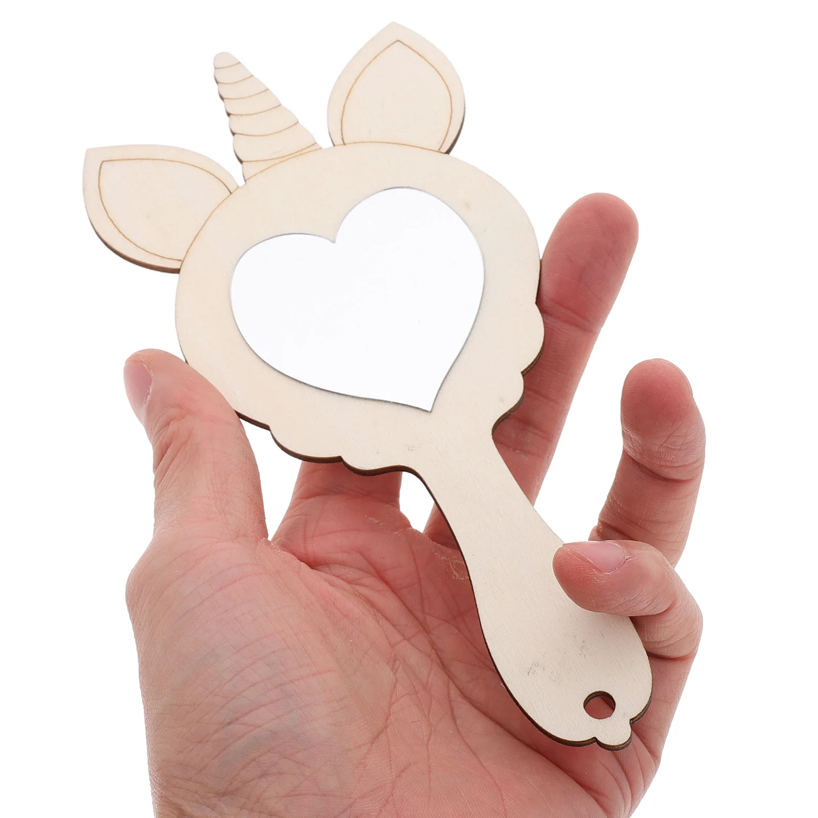 مجموعة واحدة من مرآة خشبية مبتكرة على شكل وحيد القرن يمكنك صنعها بنفسك، مرآة صغيرة محمولة غير مطلية للتلوين والتزيين بشكل لطيف