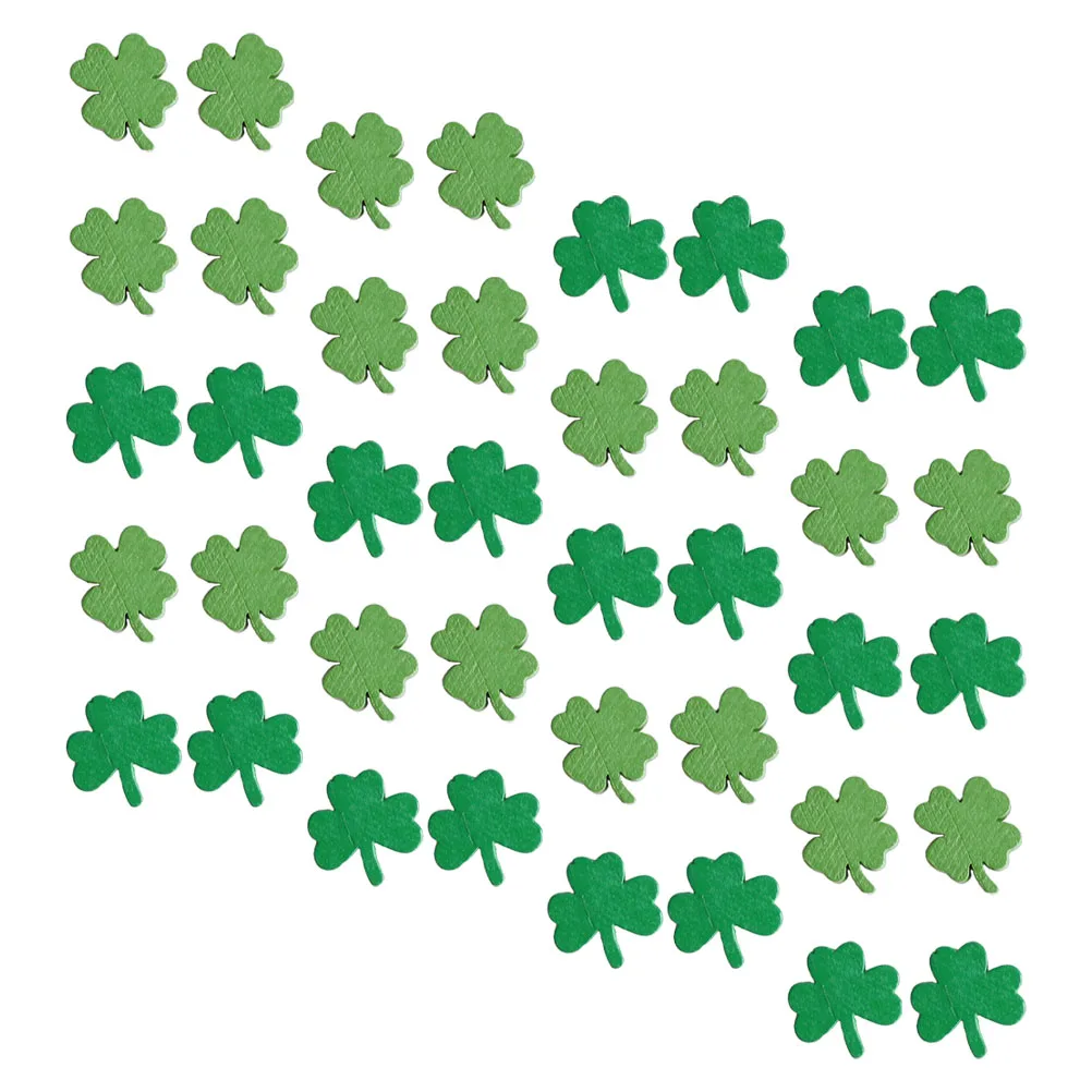 

40pcs Imitation Pendant Wooden Beads DIY Jewelry Making Saint Patrick's Day Leaf Shape Craft Supplies for Bracelets