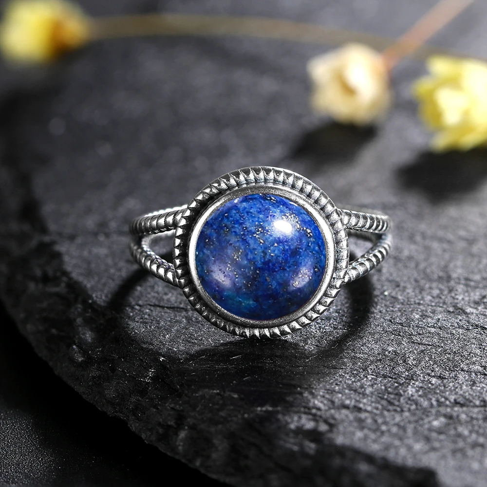 Unisex 10mm Natural Labradorite Ring in 925 Silver
