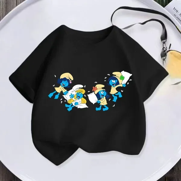 2024 Summer Smurfs Cartoon children's cartoon T-shirt set cartoon print short sleeve casual sportswear for boys and girls